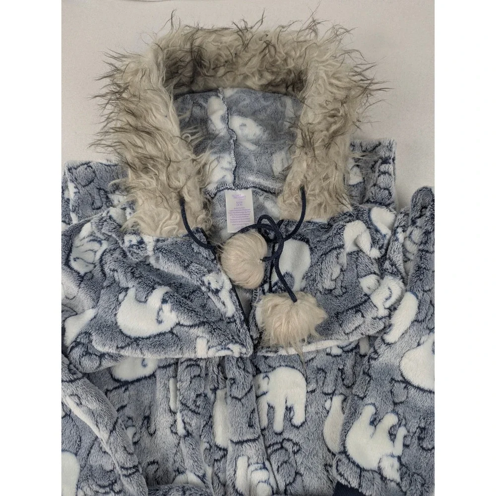 Hooded Pajamas Kids 4-6 Polar Bear Fleece Suit Secret Treasures Blue Faux Fur